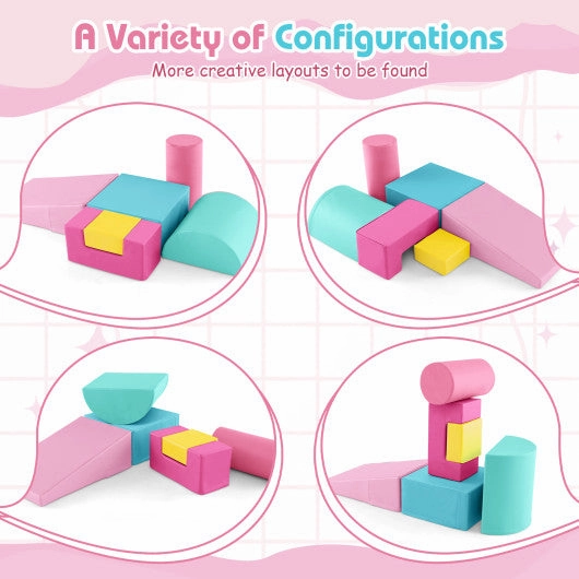 6 Pieces Foam Climbing Blocks Indoor Climb and Crawl Activity Playset With Rectangles-Pink