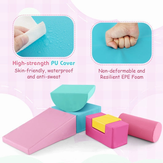 6 Pieces Foam Climbing Blocks Indoor Climb and Crawl Activity Playset With Rectangles-Pink
