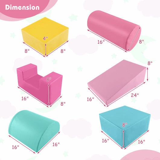 6 Pieces Foam Climbing Blocks Indoor Climb and Crawl Activity Playset With Rectangles-Pink