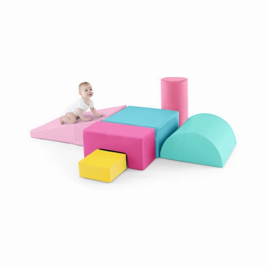 6 Pieces Foam Climbing Blocks Indoor Climb and Crawl Activity Playset With Rectangles-Pink