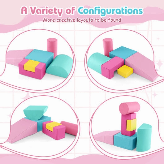 6 Pieces Foam Climbing Blocks Indoor Climb and Crawl Activity Playset With Rectangles-Pink