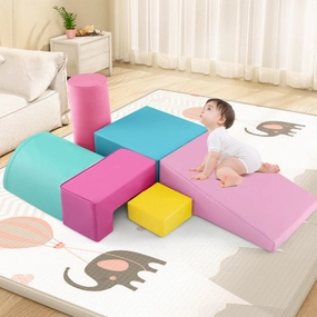 6 Pieces Foam Climbing Blocks Indoor Climb and Crawl Activity Playset With Rectangles-Pink