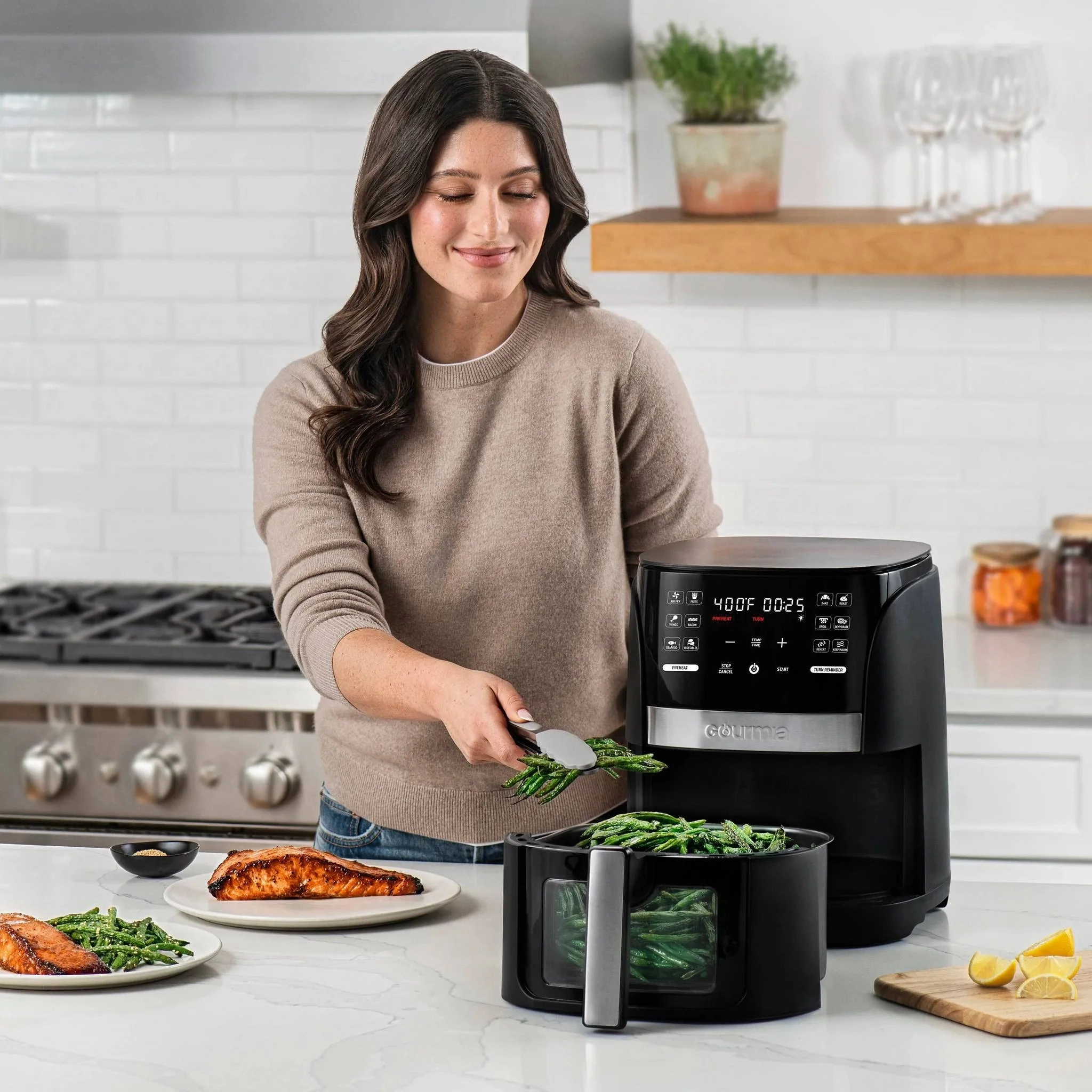 6-Qt Digital Window Air Fryer with 12 Presets & Guided Cooking Black