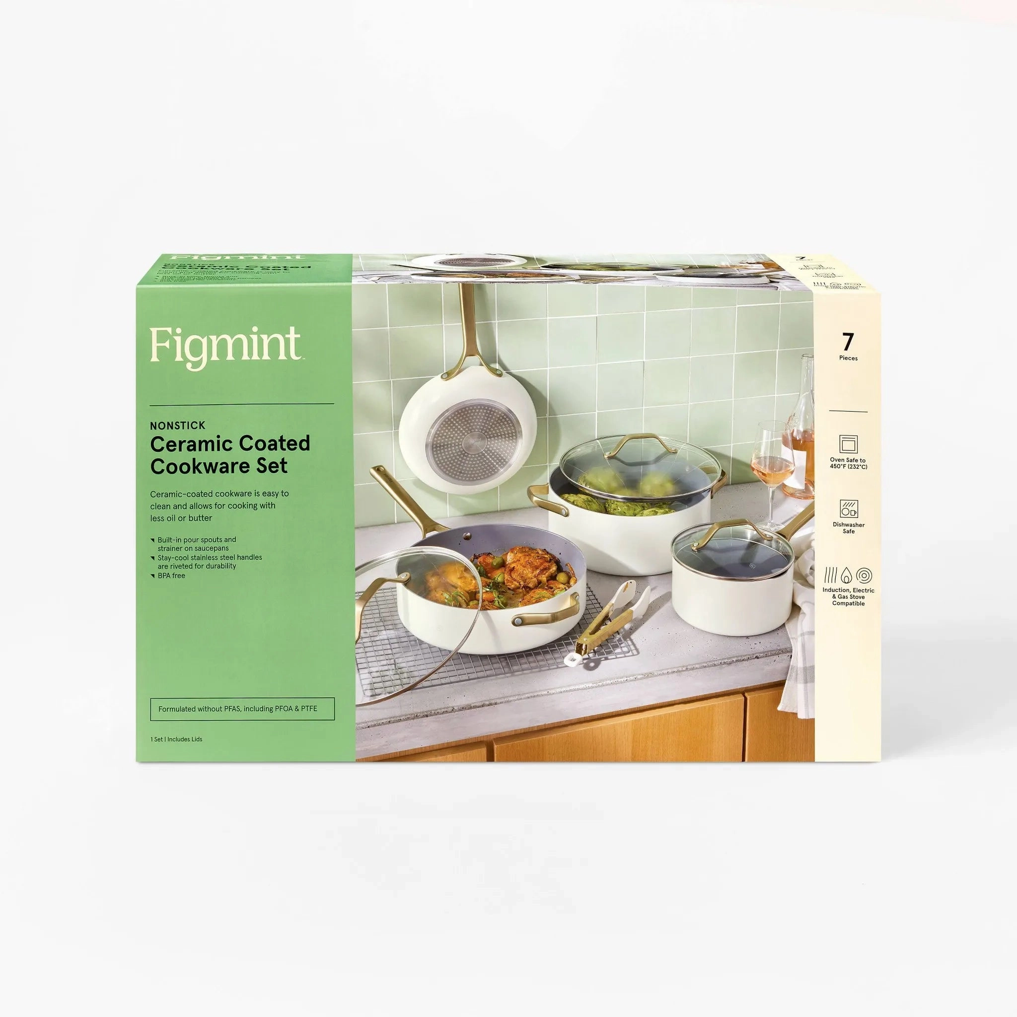 7pc Nonstick Ceramic Coated Aluminum Cookware Set