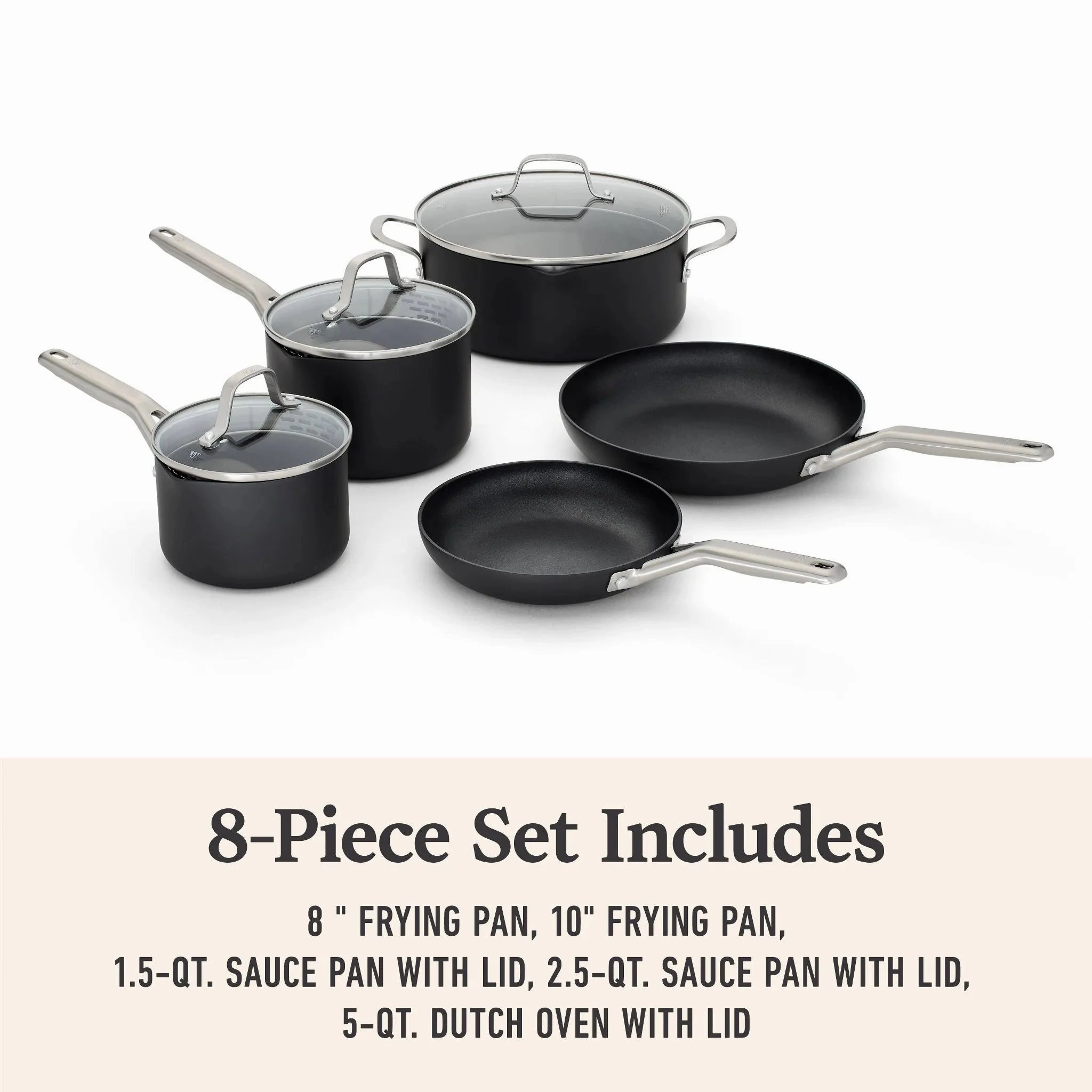 8pc Hard Anodized Aluminum Nonstick Cookware Set With Lids