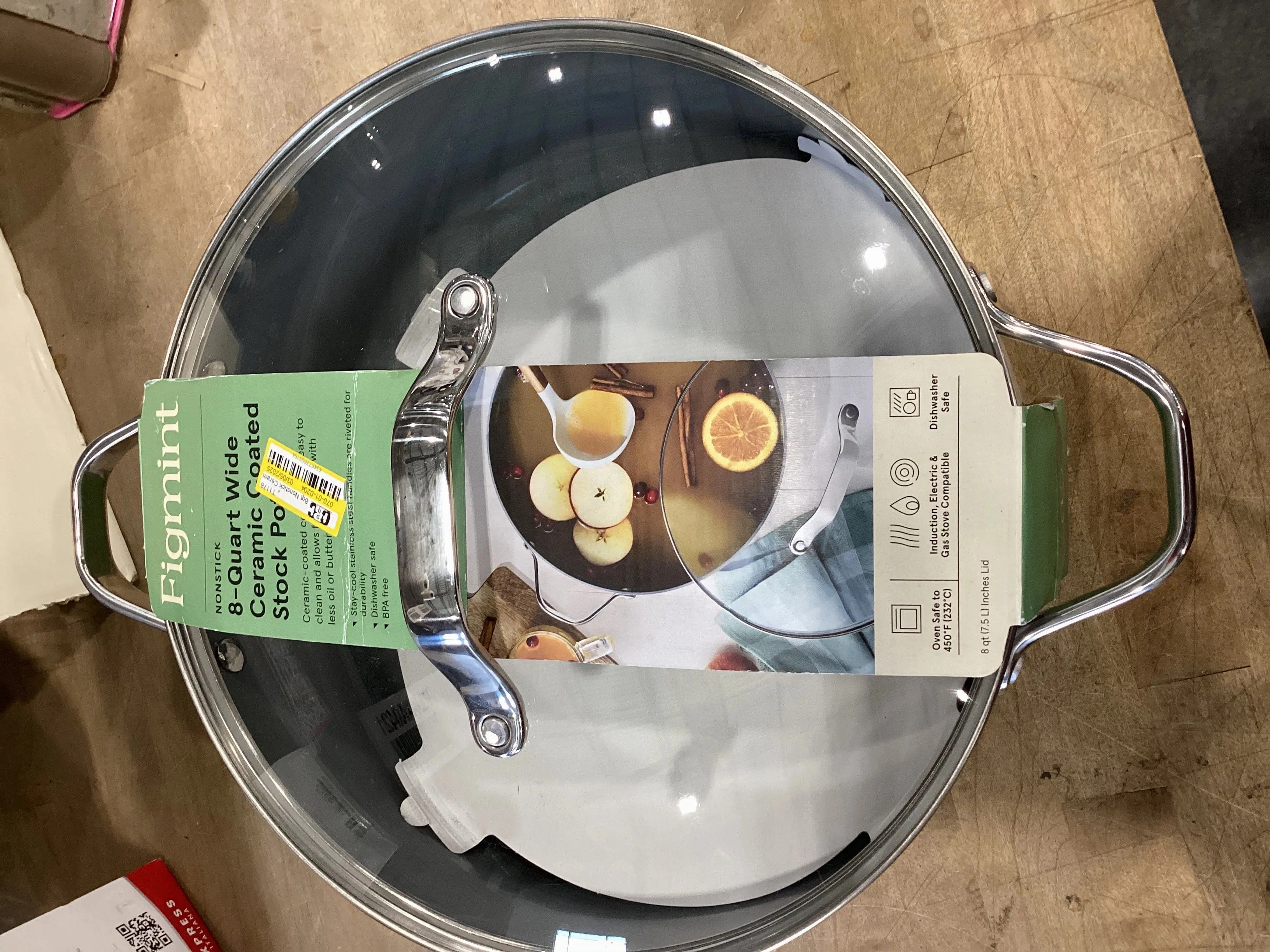 8qt Nonstick Ceramic Coated Aluminum Wide Stock Pot Cream (See Description)