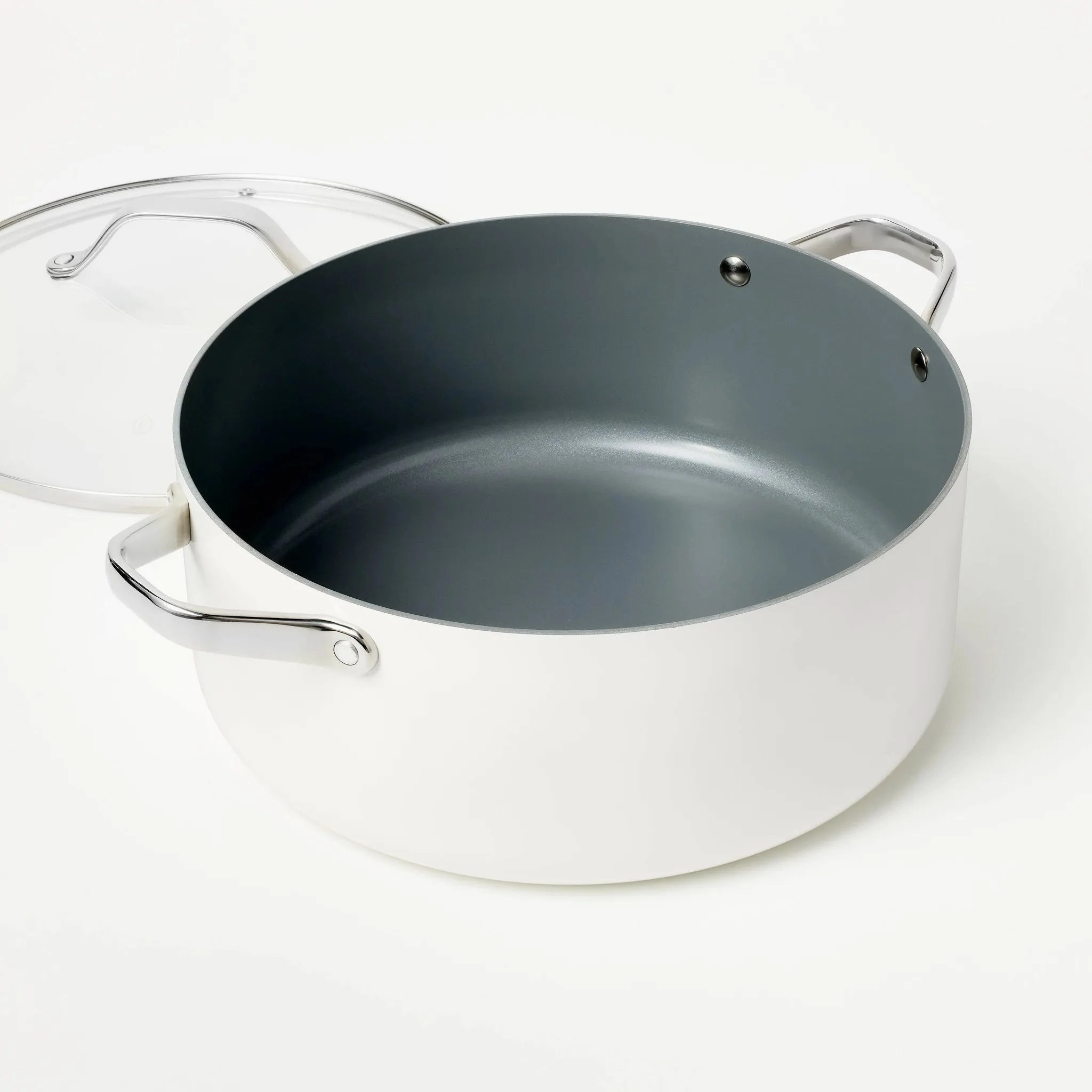 8qt Nonstick Ceramic Coated Aluminum Wide Stock Pot Cream (See Description)