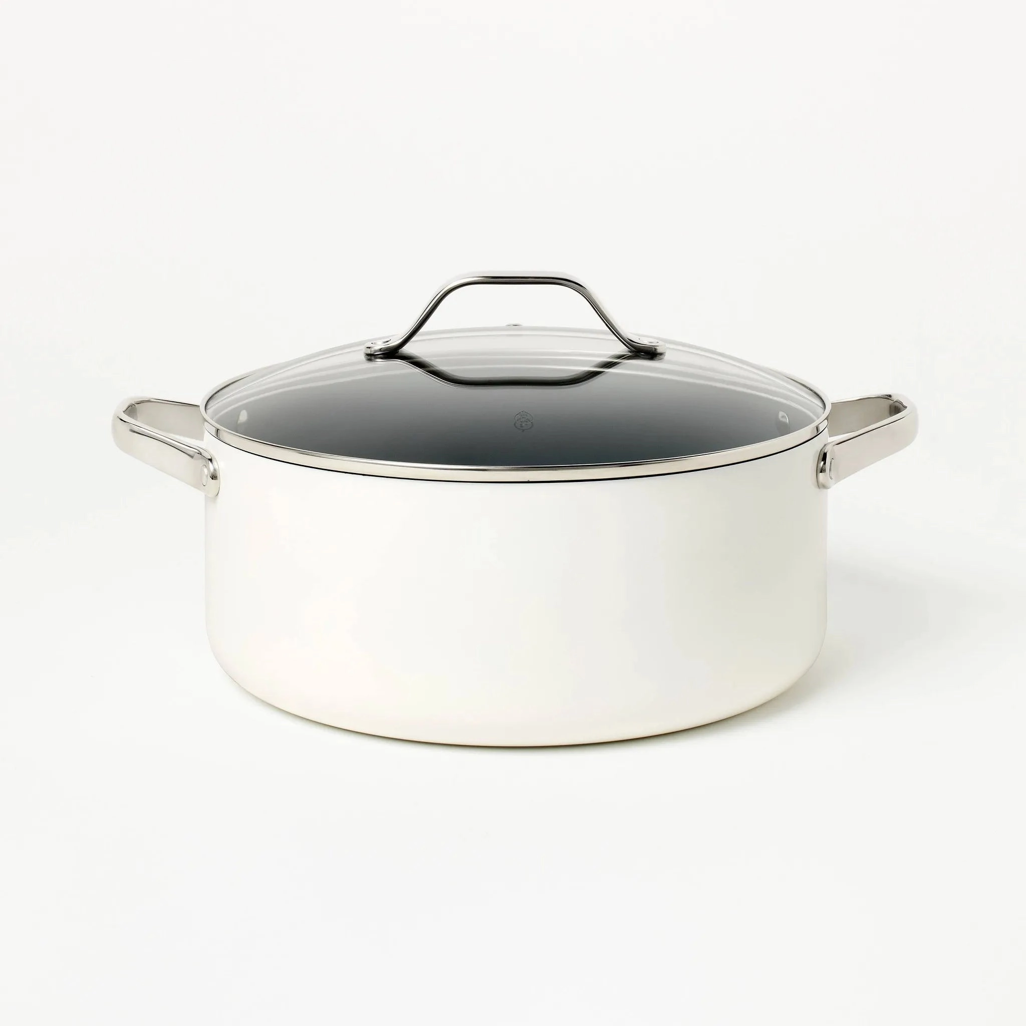 8qt Nonstick Ceramic Coated Aluminum Wide Stock Pot Cream (See Description)