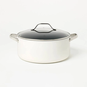 8qt Nonstick Ceramic Coated Aluminum Wide Stock Pot Cream (See Description)