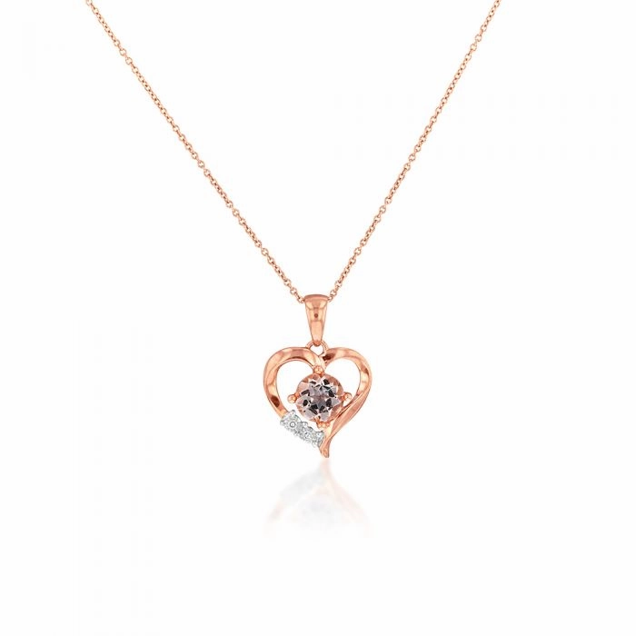 9ct Rose Gold Morganite & Diamond Heart Pendant with 44cm Chain Included