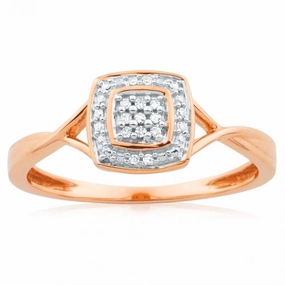 9ct Rose Gold Ring With 17 Brilliant Cut Diamonds