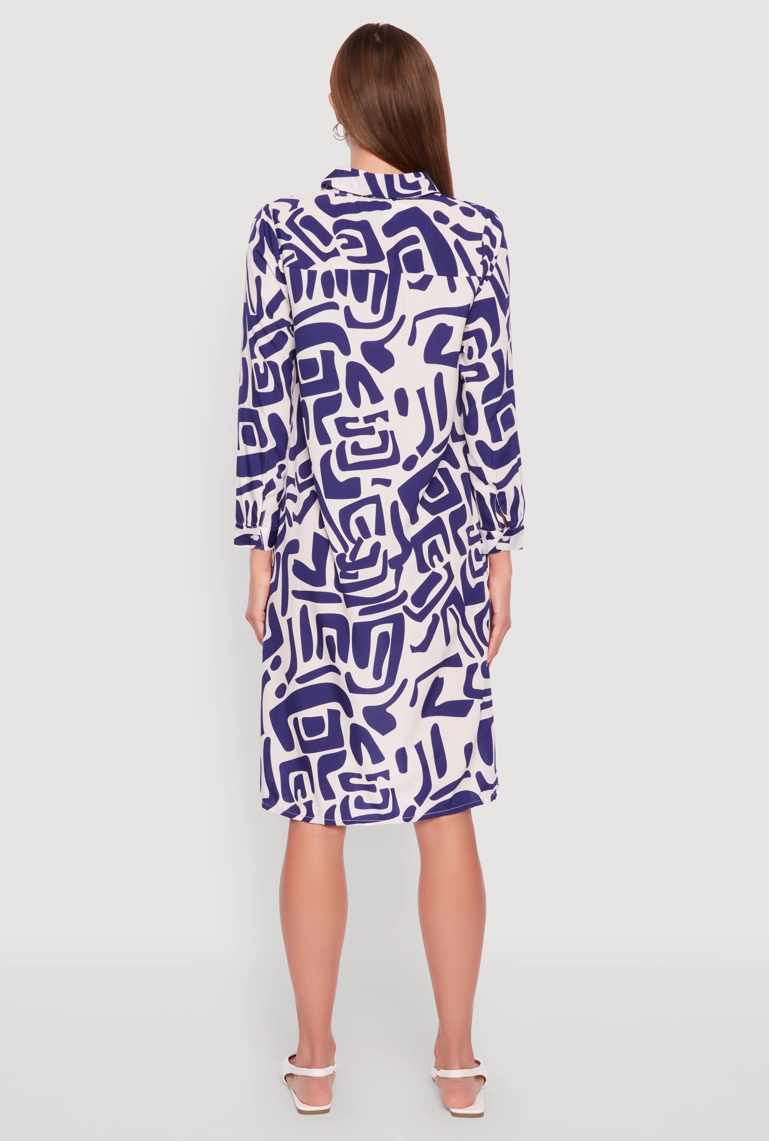 Abstract Patterned High Low Shirt Dress