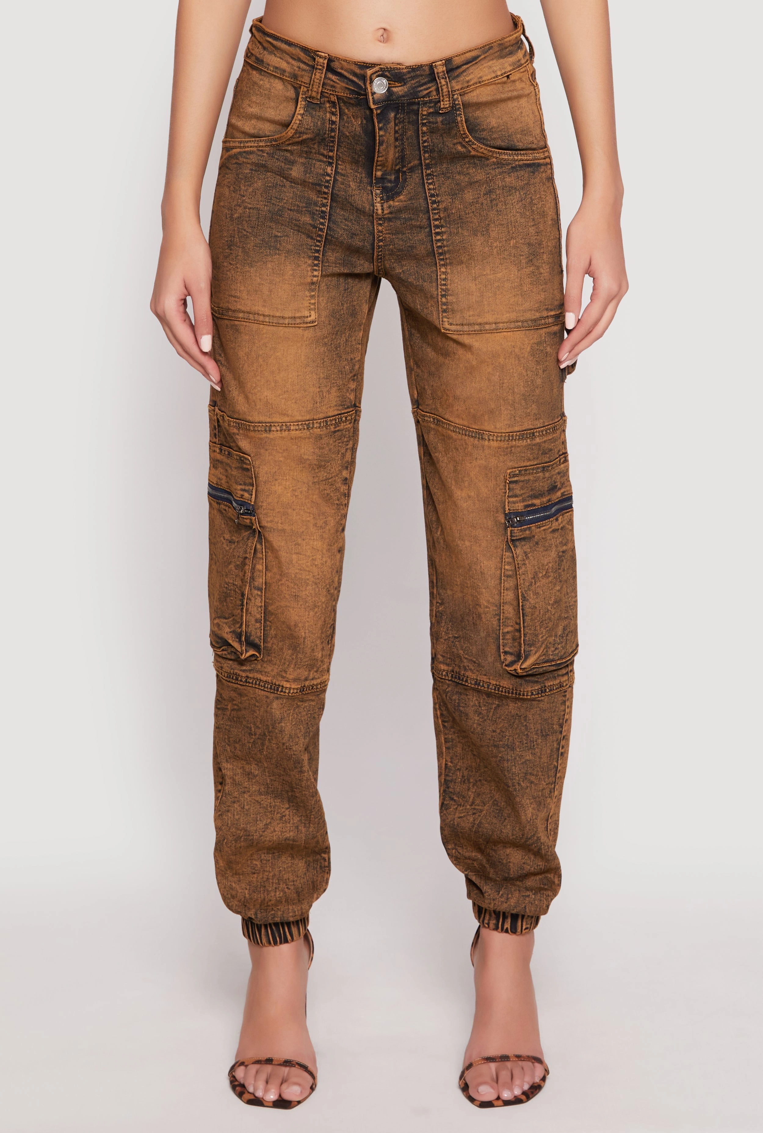 Acid Wash Denim Cargo Joggers