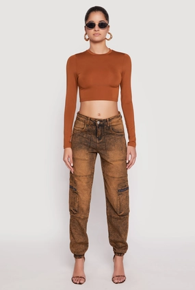 Acid Wash Denim Cargo Joggers