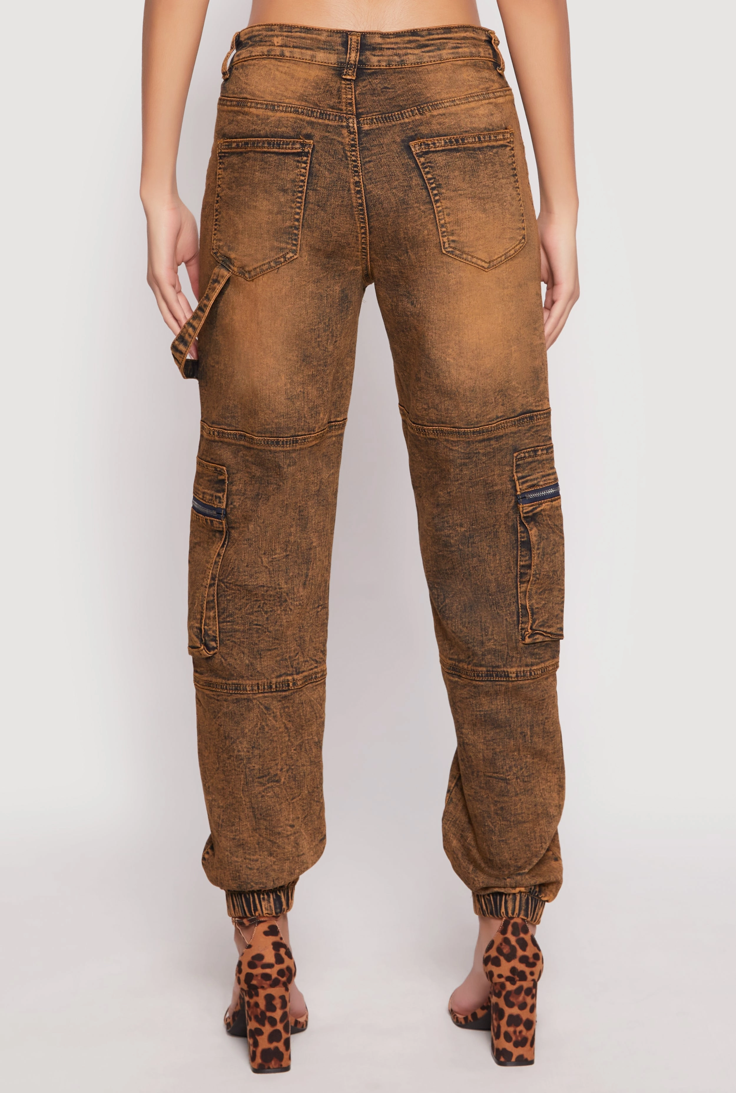 Acid Wash Denim Cargo Joggers