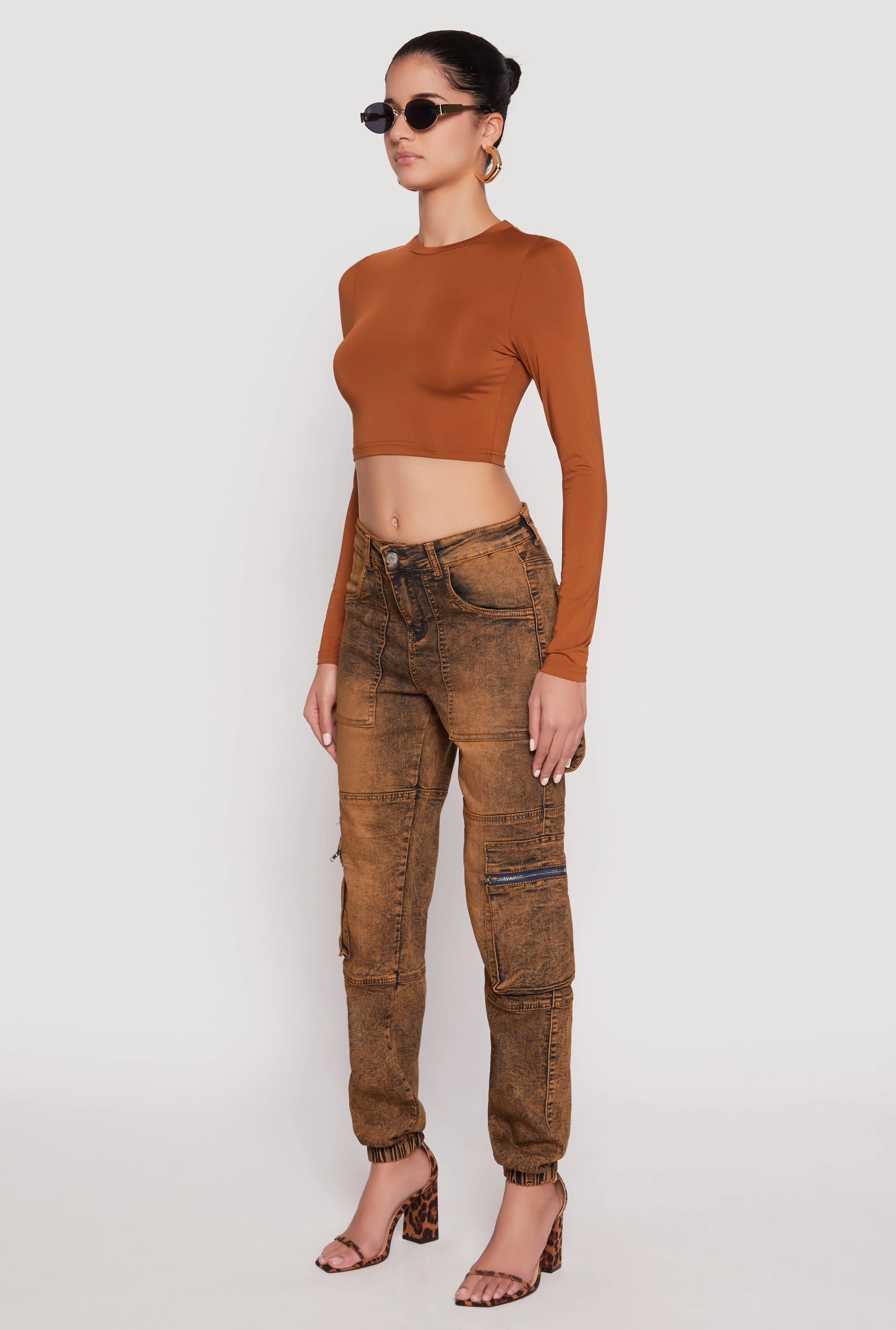 Acid Wash Denim Cargo Joggers