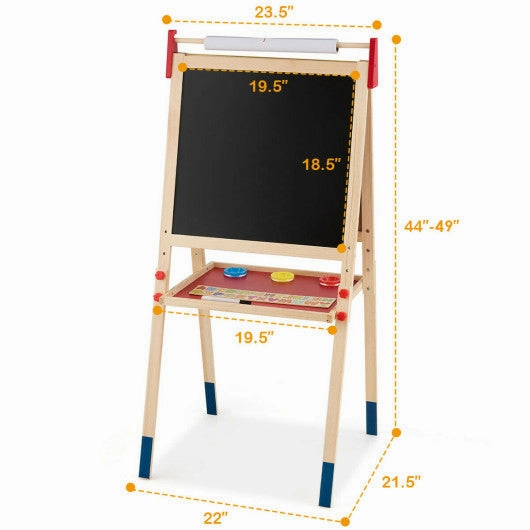 All-in-One Wooden Height Adjustable Kid's Art Easel With Magnetic Stickers and Paper