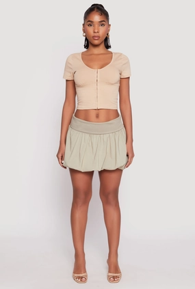Almost Famous Fold Over Waist Mini Bubble Skirt