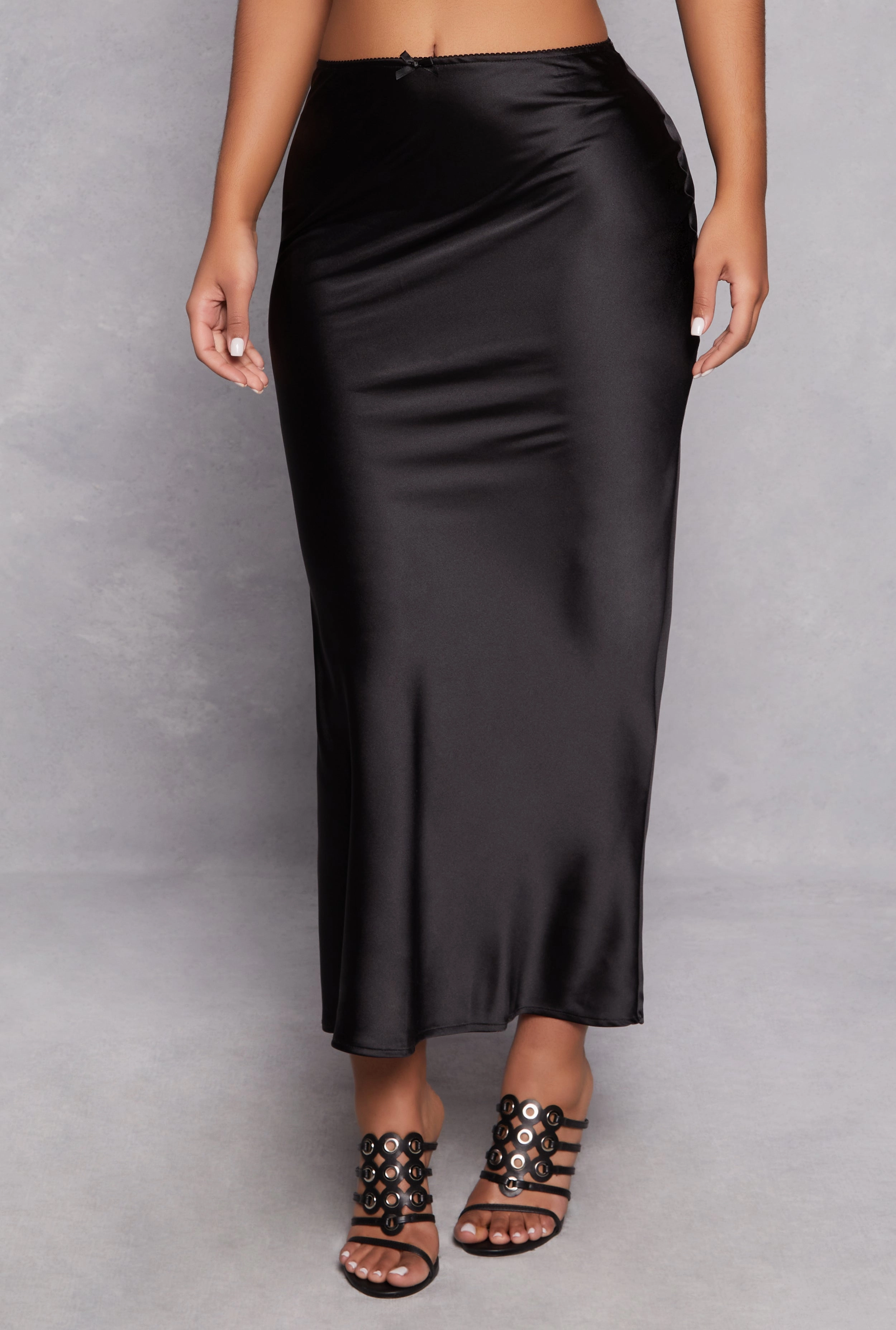 Almost Famous Satin Midi Slip Skirt