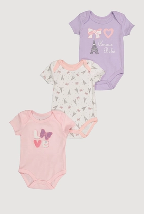 Baby Girls 0-9M Chenille Love Patch Graphic Bodysuits 3 Pack