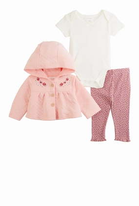 Baby Girls 0-9M Floral Hooded Jacket and Leggings with Bodysuit