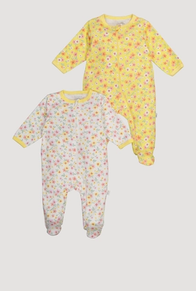 Baby Girls 0-9M Floral Print Footed Jumpsuits 2 Pack