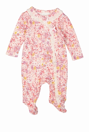 Baby Girls 0-9M Floral Print Snap Button Footed Jumpsuit