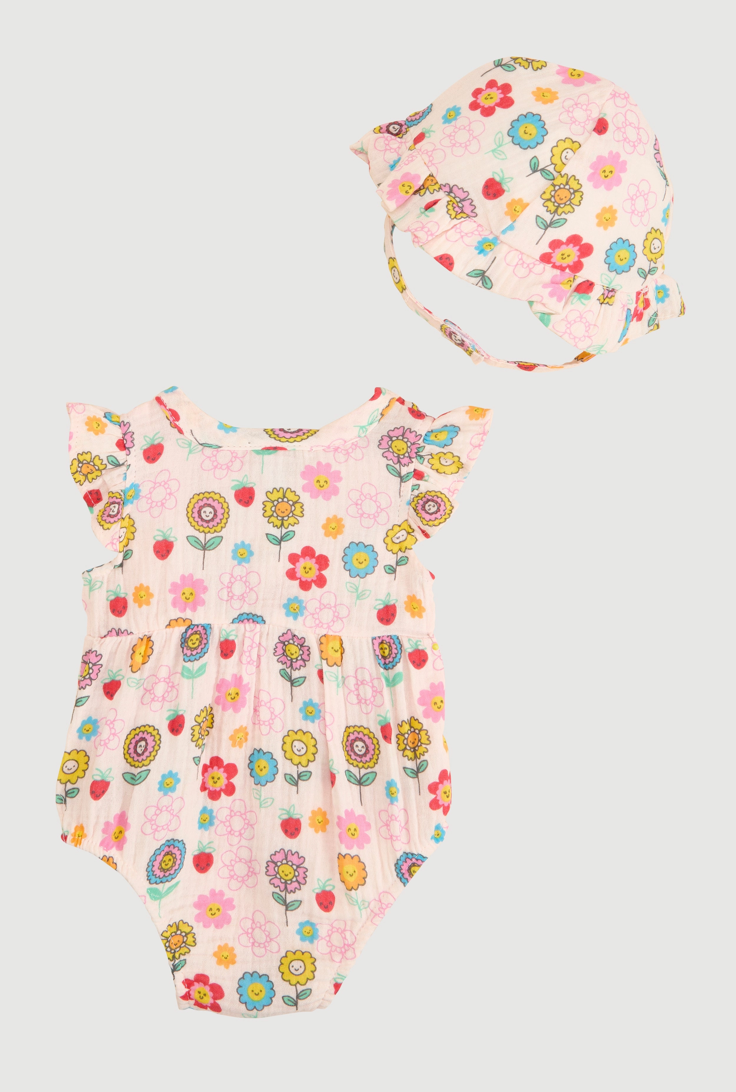 Baby Girls 0-9M Flower Print Romper and Hat with Sunglasses