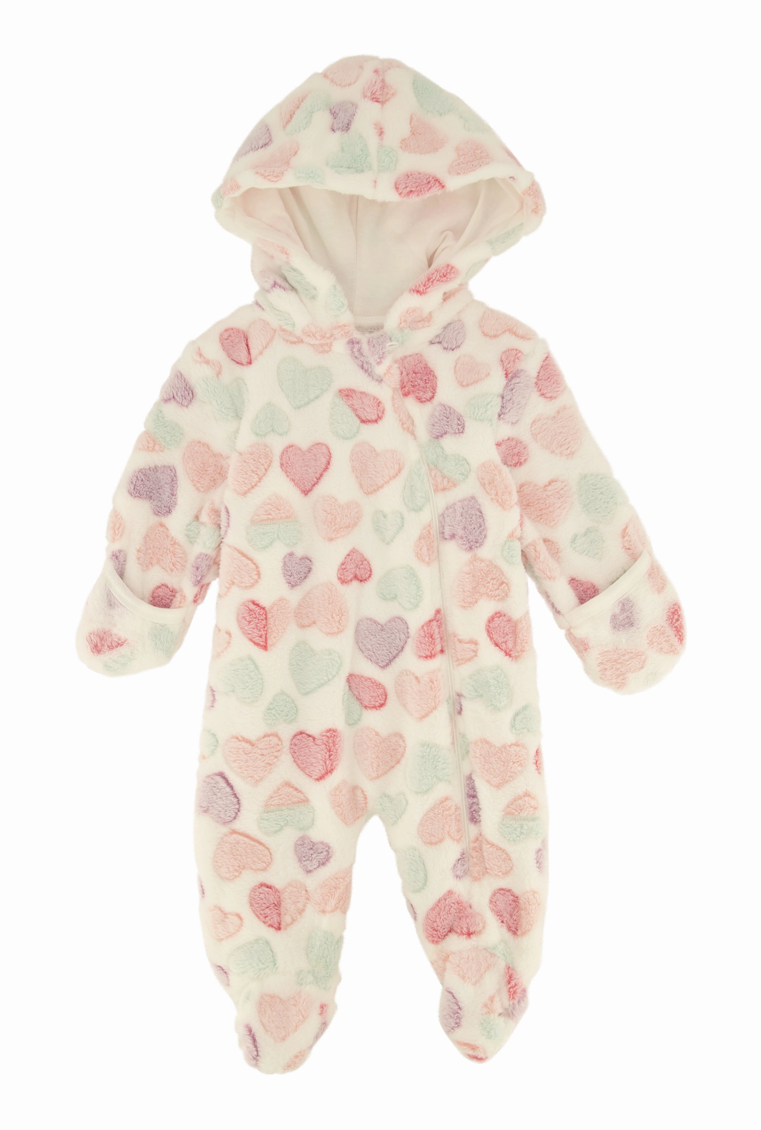 Baby Girls 0-9M Heart Print Hooded Footed Jumpsuit