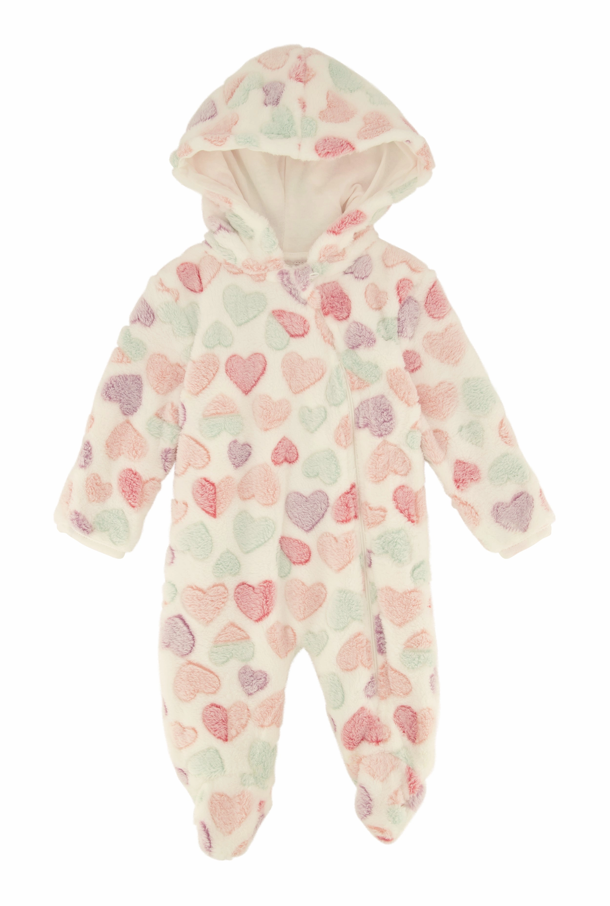 Baby Girls 0-9M Heart Print Hooded Footed Jumpsuit