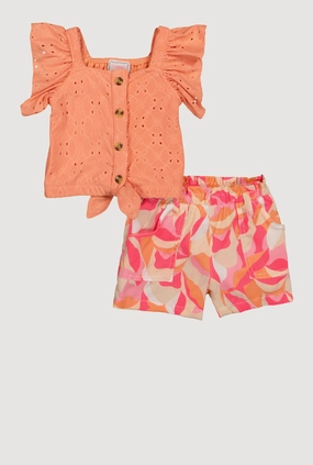 Baby Girls 12-24M Eyelet Flutter Sleeve Top and Shorts