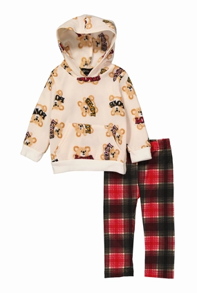 Baby Girls 12-24M Love Teddy Bear Print Hoodie and Plaid Leggings