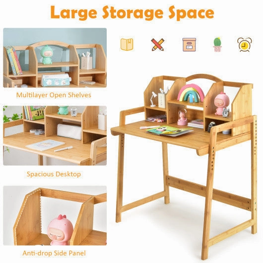 Bamboo Kids Study Desk and Chair Set With Bookshelf