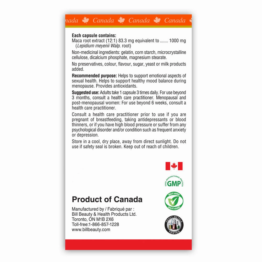 BILL Natural Sources® Pure Maca 1000mg 12:1 Extract 60 Capsules