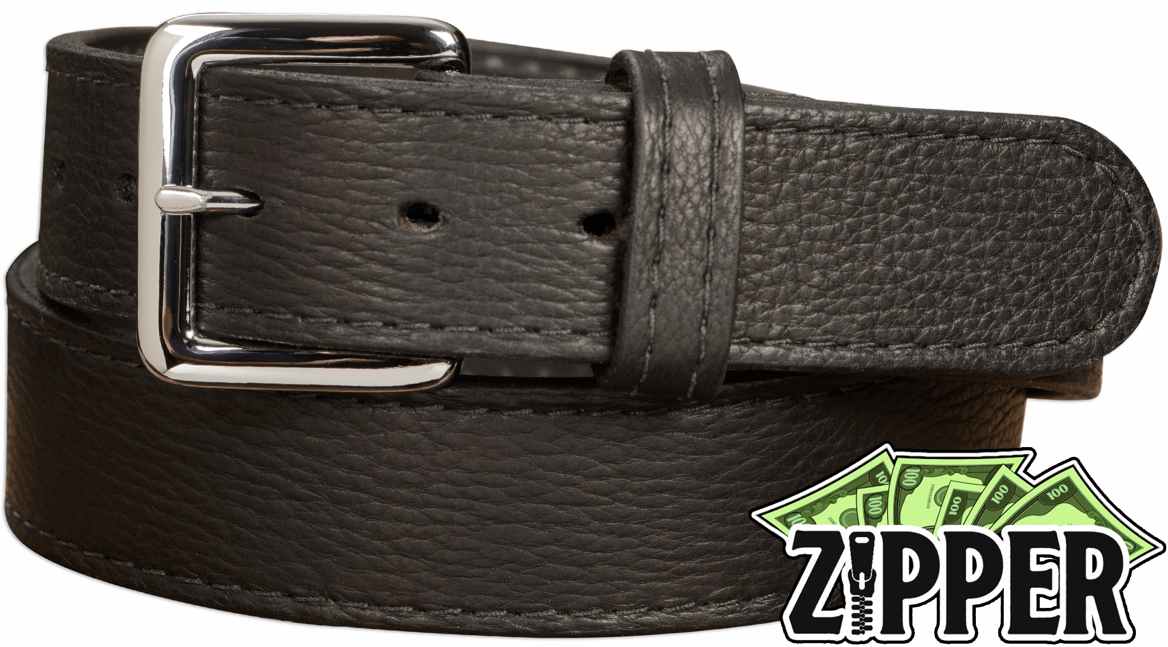 Black American Bison Money Belt With 25" Zipper 1.50" Wide