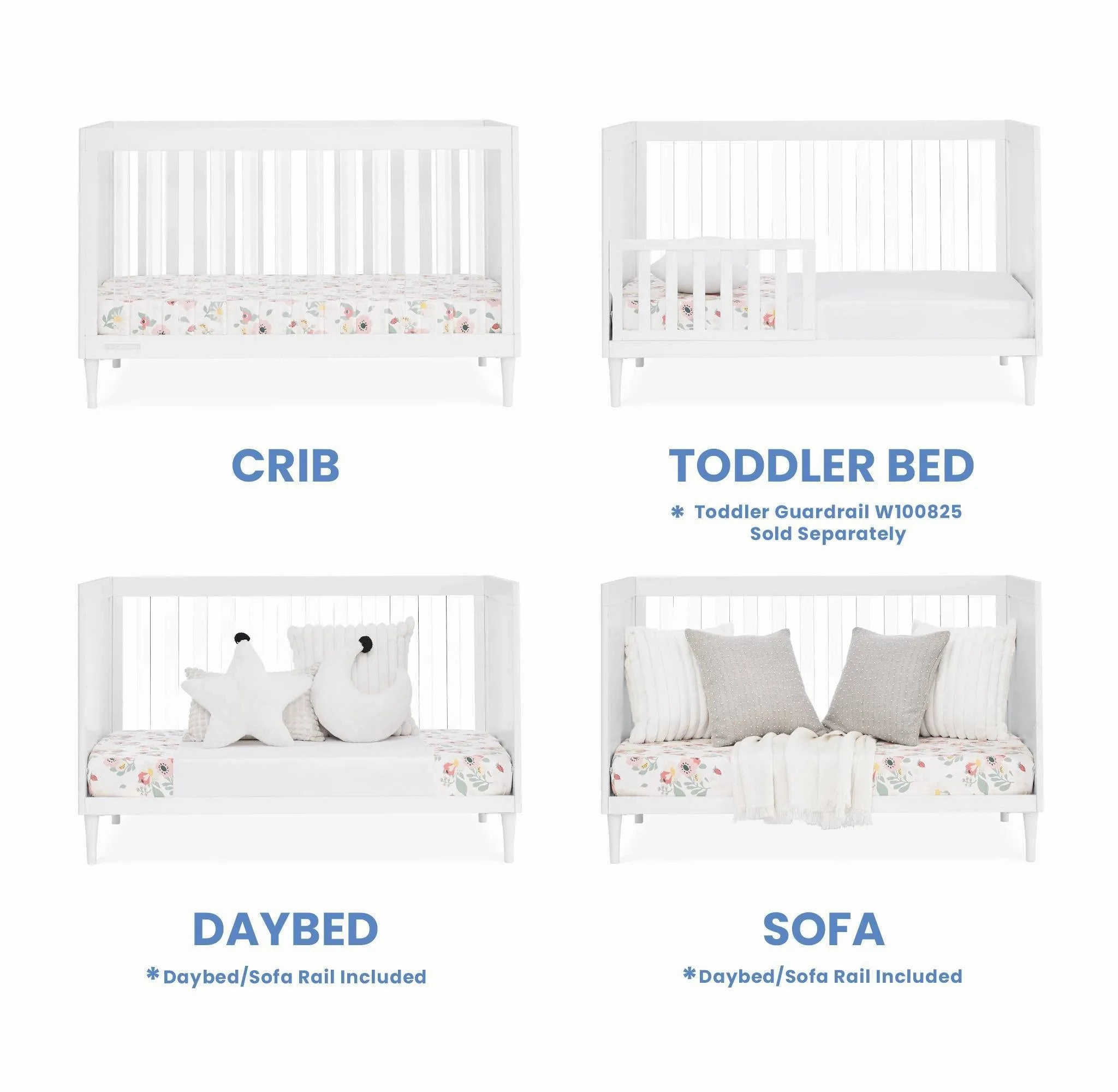 Bowie 4-in-1 Convertible Crib - Greenguard Gold Certified - Bianca White