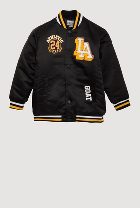 Boys Chenille Patch City Graphic Varsity Jacket