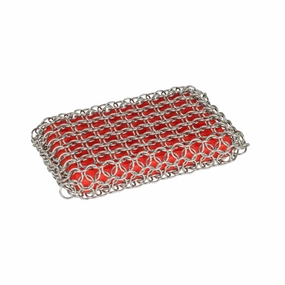 Chainmail Scrubber Red: Stainless Steel Cast Iron Cleaning Tool, Dishwasher-Safe, 4" Diameter