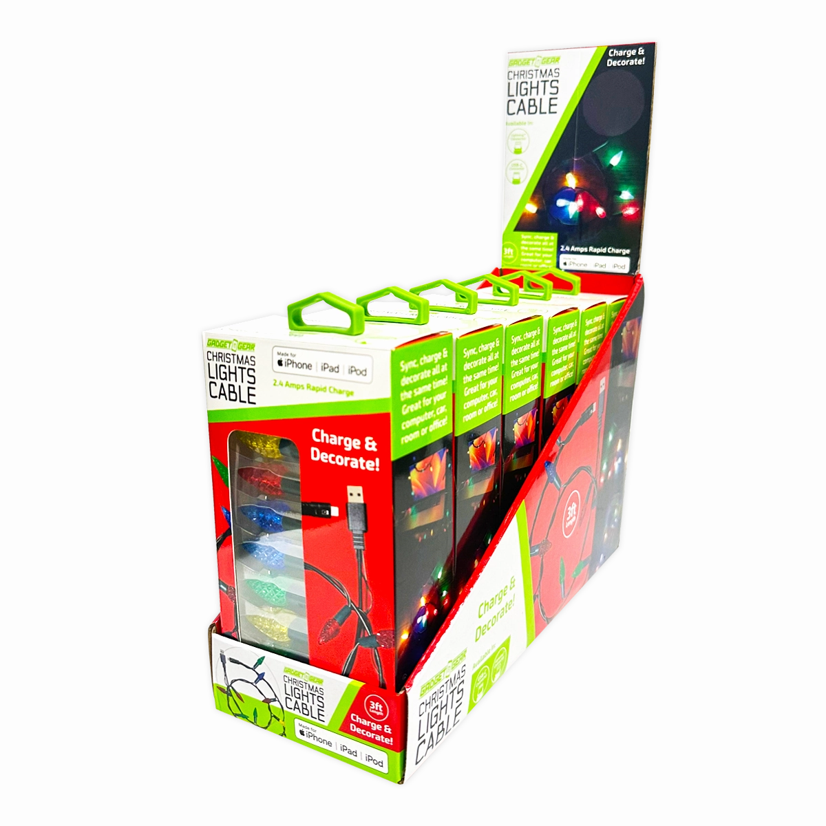 Christmas Light 3FT USB-to-Lightning / USB-C Sync and Charge Cables - 6 Pieces Per Display 25327