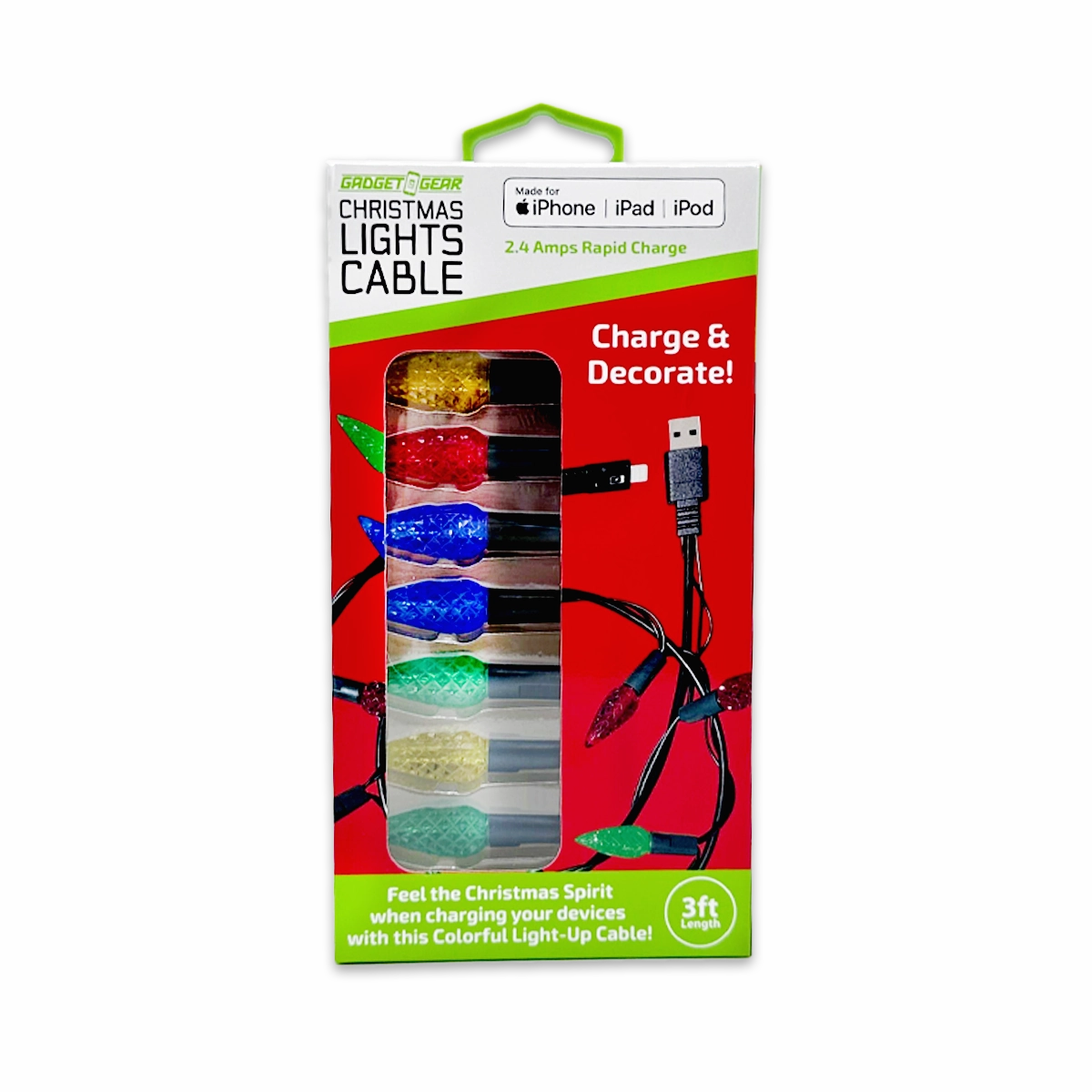 Christmas Light 3FT USB-to-Lightning / USB-C Sync and Charge Cables - 6 Pieces Per Display 25327
