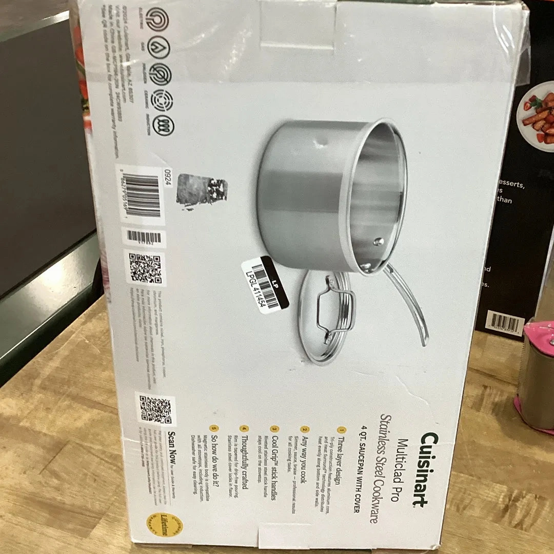 Classic MutliClad Pro 4qt Stainless Steel Tri-Ply Saucepan with Cover MCP194-20N - Silver: Dishwasher & Induction Safe