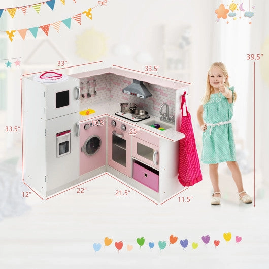 Corner Play Kitchen Wooden Toy Set With Sound and Light