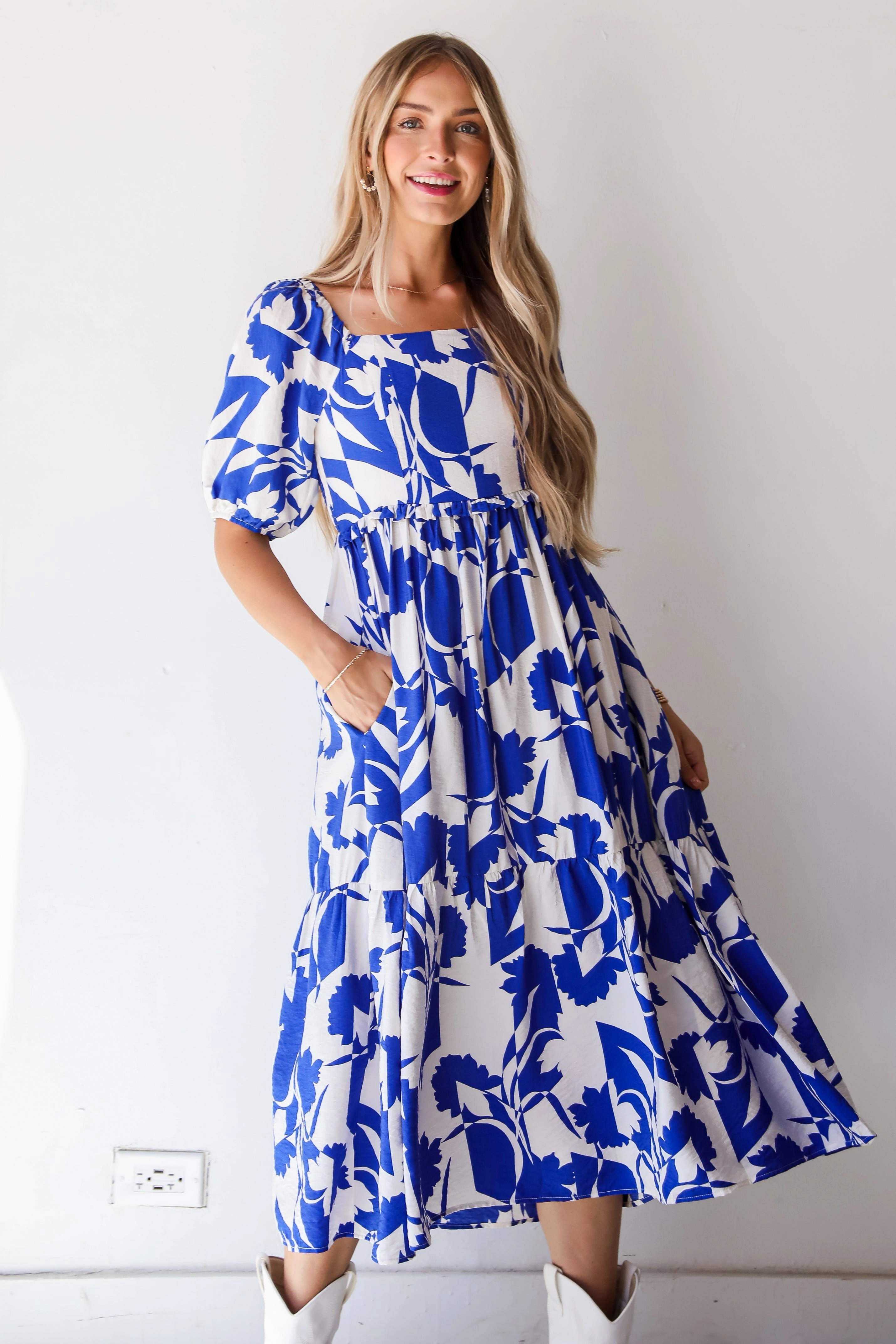 Darling Essential Royal Blue Floral Midi Dress