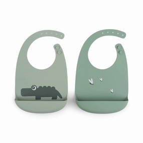 Done By Deer Silicone Bib 2-Pack Croco Green
