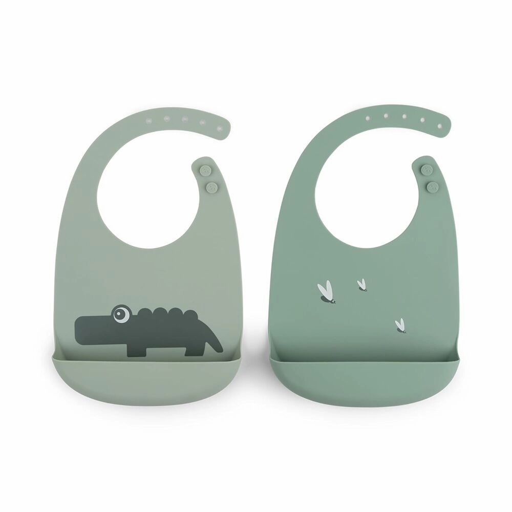 Done By Deer Silicone Bib 2-Pack Croco Green