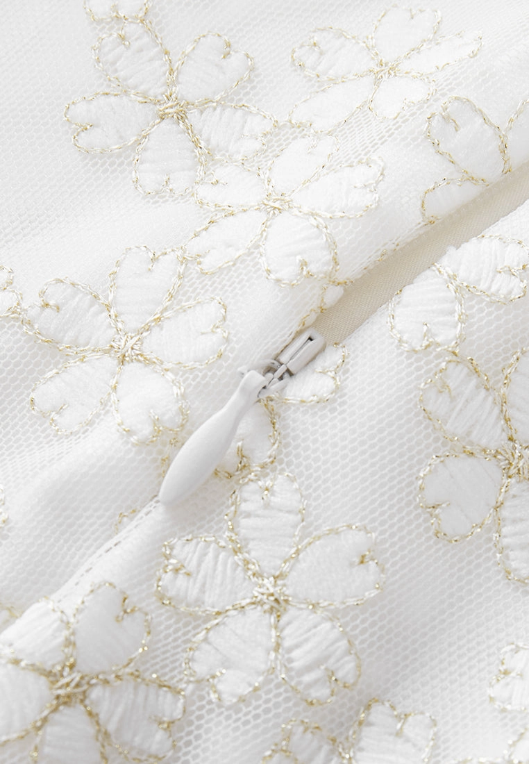 Embroidered Mesh Belted Dress