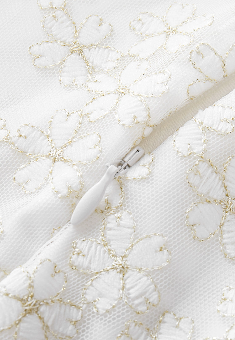 Embroidered Mesh Belted Dress