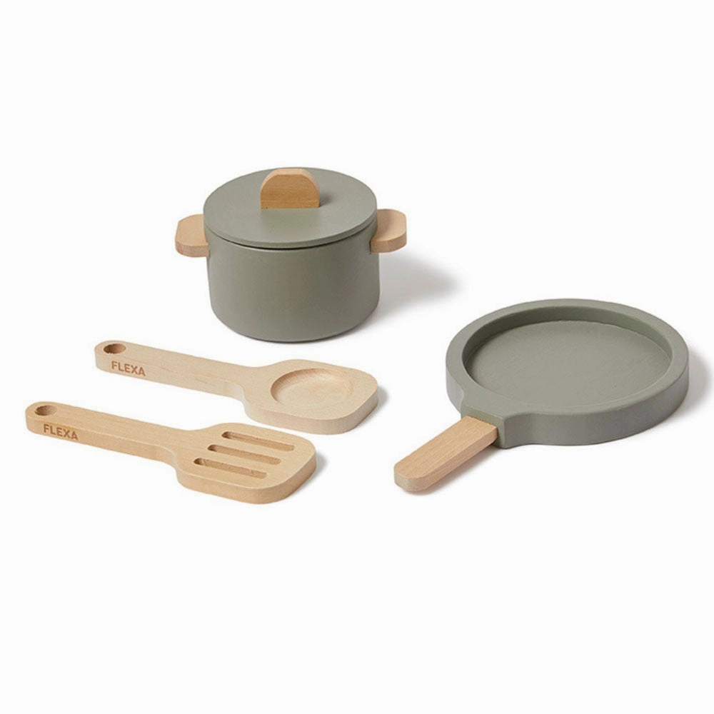 Flexa Pot And Pan Wooden Play Set - Green