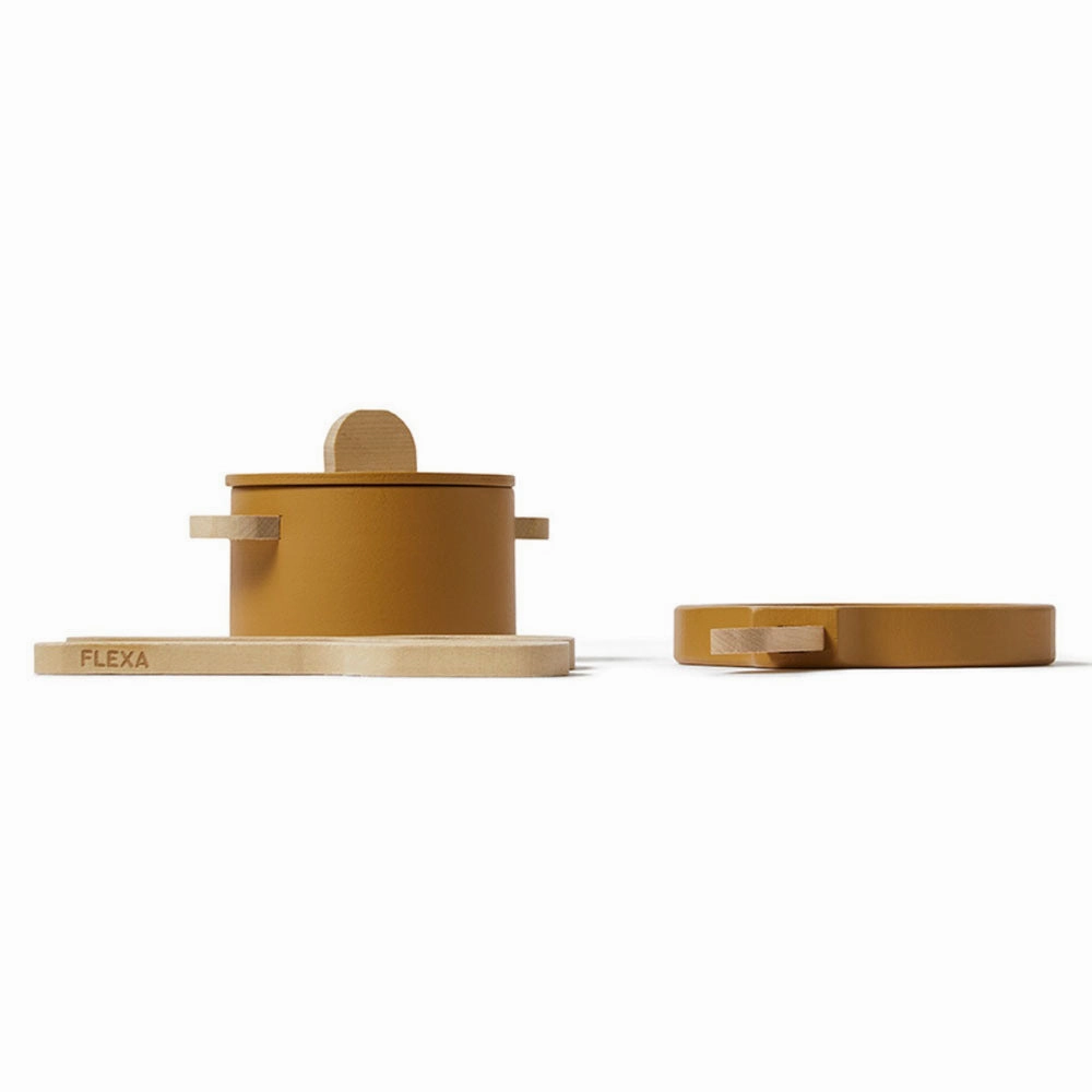 Flexa Pot And Pan Wooden Play Set - Mustard