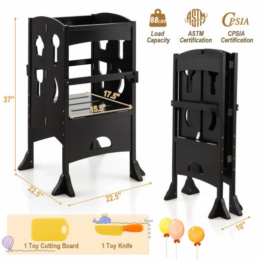 Folding Wooden Step Stool With Lockable Safety Rail for Toddler 3 -Coffee
